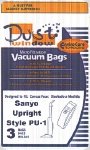 Sanyo Upright Style PU-1 Vacuum Bags Microfiltration with Closure - 3 Pack