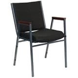 Heavy Duty, 3'' Thickly Padded, Black Patterned Upholstered Stack Chair with Arms [XU-60154-BK-GG]