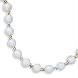 14k Tricolor Beads & 6mm Cultured White Pearl Necklace
