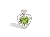 14K White Gold Genuine Heart Peridot and Diamond Pendant