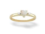 14K Yellow Gold Genuine Heart Opal and Diamond Ring