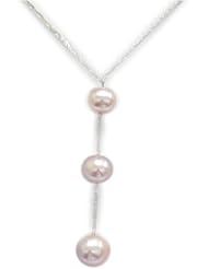 Triple Drop Pink Freshwater Pearl Necklace in Silver