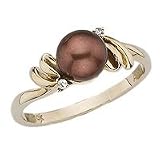14K Yellow Gold, Chocolate Pearl and Diamond Ring