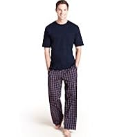 Pure Cotton Crew Neck Checked Pyjamas