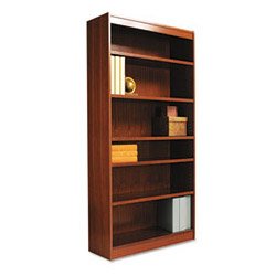 Alera Wood Veneer 6-Shelf Square Corner Bookcase,Finished Back, 36 x 12 x 72, Mahogany... by Alera