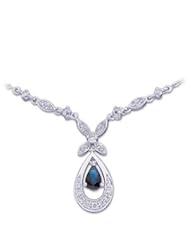 14K White Gold 6X4 1/4Cttw Genuine Blue Sapphire And Diamond Necklace