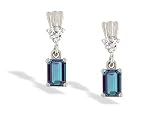 14K White Gold Emerald-cut Created Alexandrite and Diamond Dangle Drop Earrings