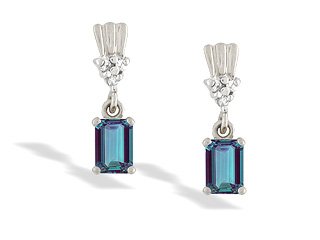 Childrens Toyshop  Jewelry : 14K White Gold Emerald-cut Created Alexandrite and Diamond Dangle Drop Earrings