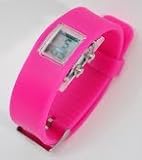 GSI Quality Waterproof Silicone Gel Sporty Wrist Band Watch - Square Face Digital LCD Style, For Children And Sports - Pink