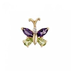 Amethyst & Peridot Butterfly Pendant in Yellow Gold