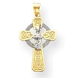 14k Two-tone and Rhodium St. Patrick Celtic Cross Pendant - Measures 37x25mm - JewelryWeb