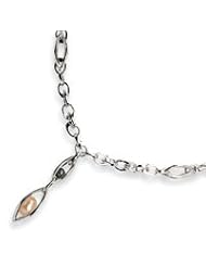 Sterling Silver Oval Link Cultured Pearl Drop Necklace - 16 Inch