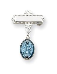 Sterling Silver Enameled Miraculous Medal Pin