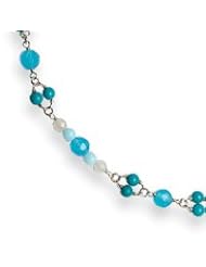 Sterling Silver Howlite/Blue Quartz/White Jade Necklace QH2336-16"