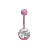 Pink Titanium Belly Button Ring with Clear Jewel