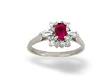 14K White Gold Genuine Emerald-cut Ruby and Diamond Ring