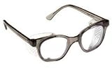 Glass Safety Glasses in Plastic Smoke Gray Safety Frame with Permanent Side Shields, 50mm Eye Size, Clear Glass Lenses