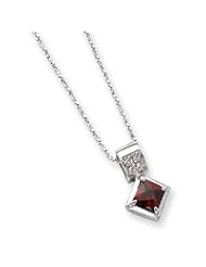 Sterling Silver Red CZ on 18" Chain Necklace QG1015-18"