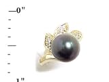 Tahitian Black Pearl Ring with Diamond in 14K Yellow Gold