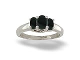 14K White Gold Genuine Oval Black Onyx 3-Stone Ring