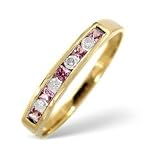 Image of 9ct Gold 0.08ct Diamond and Pink Sapphire Half Eternity Ring