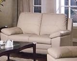 IMAGE OF Genuine Leather Top Love Seat in Ivory Finish