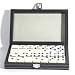 DOUBLE 6 Dominoes Ivory tiles with black dots, charcoal grey leatterette case.