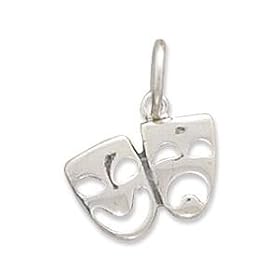 Comedy and Tragedy Mask Drama Charm 3-D Sterling Silver