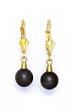 14k Yellow 7 mm Round Black Crystal Pearl Drop Earrings