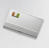 Silver plated business card holder with a raised Irish Flag accent