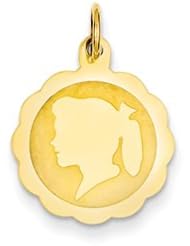 Genuine IceCarats Designer Jewelry Gift 14K Girl Head On .013 Gauge Engravable Scalloped Disc Charm