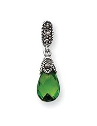 Sterling Silver Marcasite and Green CZ Earrings QE2989"