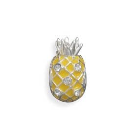Yellow Pineapple Story Bead Slide-on Charm Sterling Silver Crystal