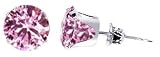 Sterling Silver 6 MM Round Pink Cubic Zirconia Stud Post Friction Back Earrings