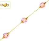 14k Yellow 6 mm Round Light-Rose Crystal Necklace - Choice 16-inch
