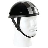 Skull Cap Novelty Hat Large Gloss Black Exterior Silver Black Checkered Design Interior Lining