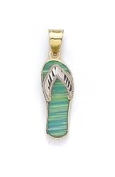 14k Two-Tone Diamond-Cut Light Green Created Opal Flip-Flop Pendant - JewelryWeb