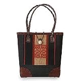Hemp and leather handbag, 'Ethnic Shield'