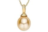 9mm-10mm Cultured Golden South Sea Pearl Pendant 14K Yellow Gold w/ Chain
