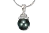 8.5-9mm Cultured Tahitian Pearl and Diamond 14K White Gold Pendant w/ Chain