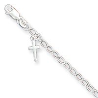 Sterling Silver Cross Charm Child's Bracelet - 6 inch