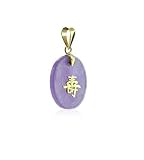 Genuine 14 KT Gold Purple Jade Oval Chinese Motif 14K Pendant Charm
