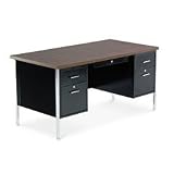 Double Pedestal Steel Desk, 60w x 30d x 29-1/2h, Walnut