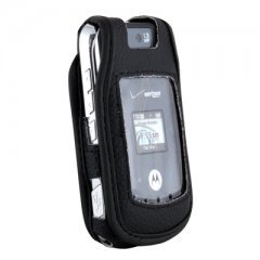 Leather Case with Standard Belt Clip and Wrist Strap for Motorola W755