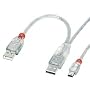 LINDY USB Cable - Dual Power, 2 x Type A to mini B, USB 2.0, 1m