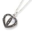 Sterling Silver Marcasite & Mother of Pearl Heart Locket with Chain - 18 Inch