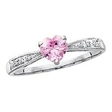10kt. White Gold, Created Pink Sapphire & Diamond Ring