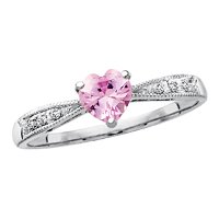 10kt. White Gold, Created Pink Sapphire & Diamond Ring