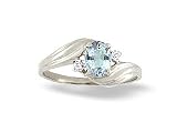 14K White Gold Genuine Oval Aquamarine and Diamond Ring