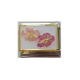 Clearly Charming Pink and Purple Flowers Italian Charm Bracelet Link